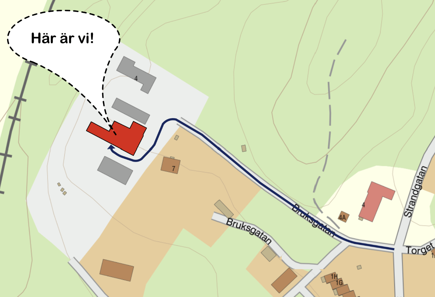 Karta som visar vägen till Maskinteknik i Värmland på Bruksgatan 4 i Slottsbron